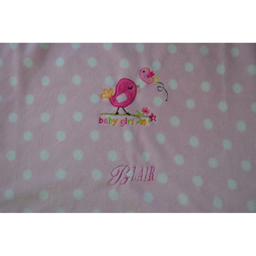Garanimals Baby Girl Bird Blanket Pink White Polka Dot Blair Monogram Flower